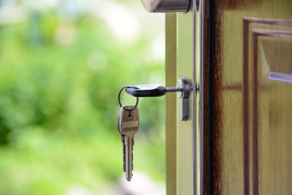 key inside residential wood brown door lock