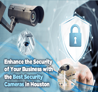 business surveillance security camera with hand holding security lock